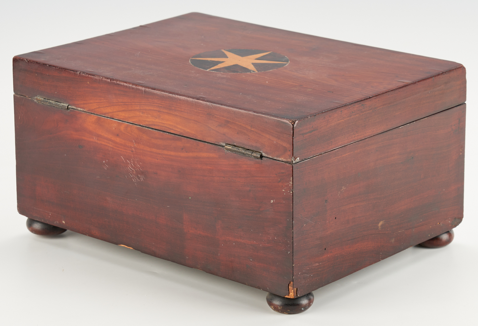 Lot 170: 2 19th C. Wooden Boxes, incl. Sewing Kit & Bone Tools