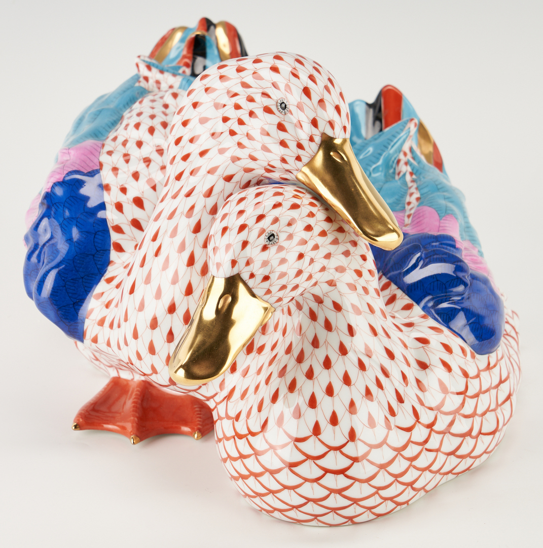 Lot 175: Large Herend Pair of Ducks, Red Fishnet Design