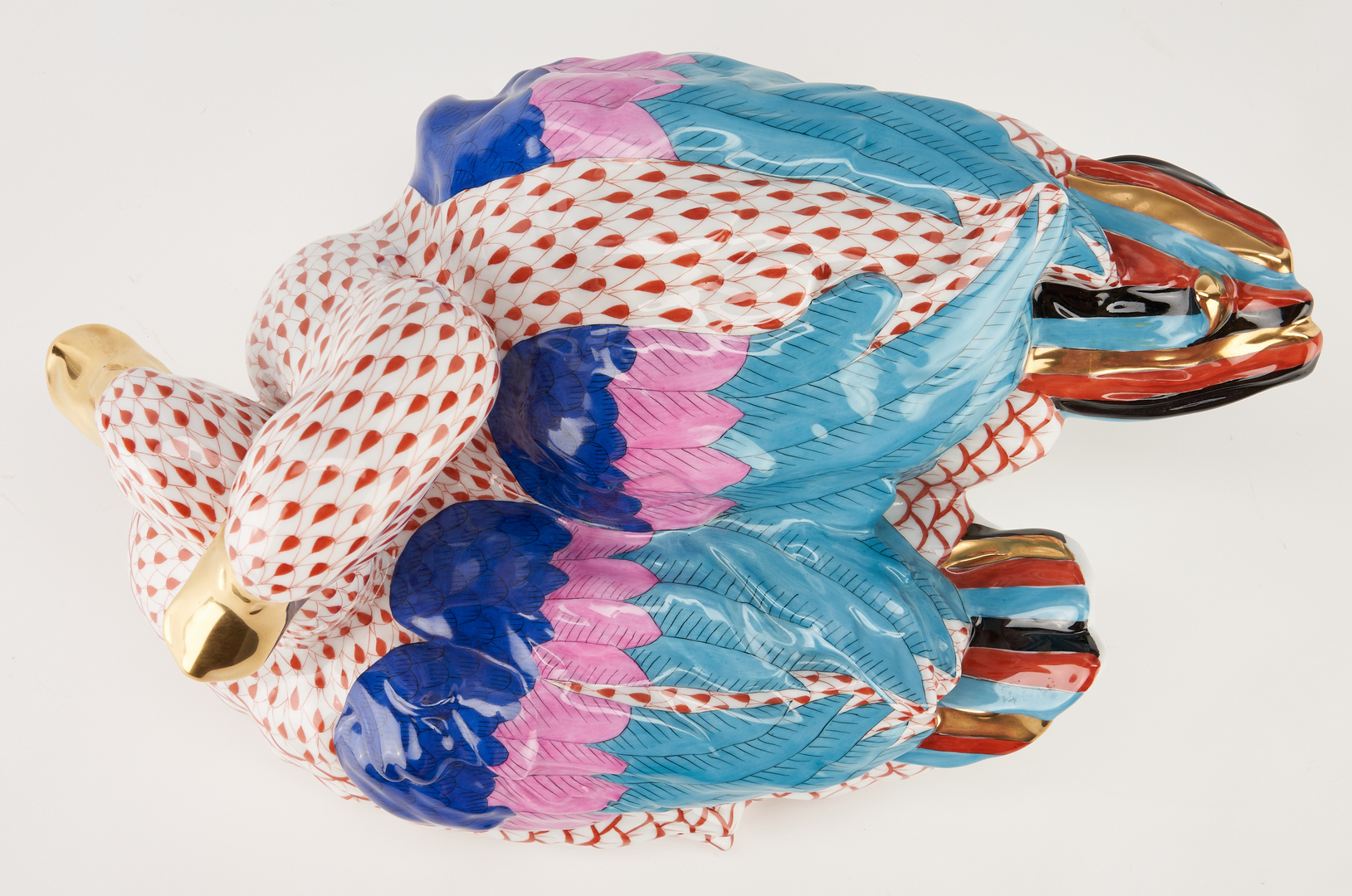 Lot 175: Large Herend Pair of Ducks, Red Fishnet Design