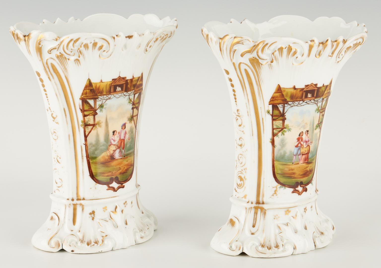 Lot 181: 5 Old Paris Porcelain Vases, incl. Pairs
