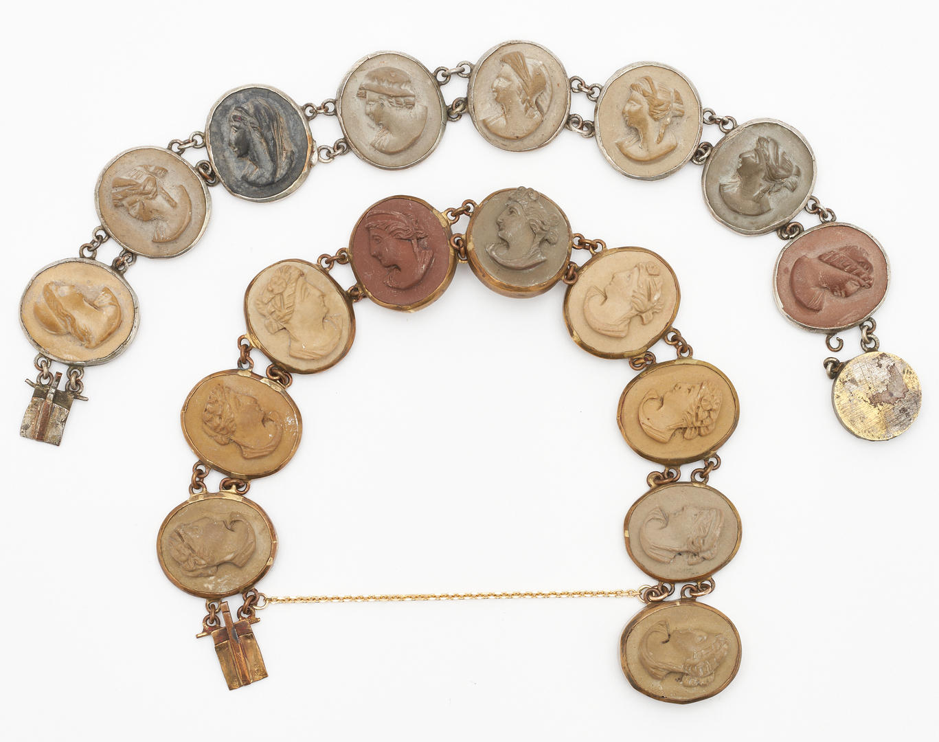 Lot 18: 14K Enameled Bracelet, 4 Basalt Cameo and 3 Micro Mosaic jewelry items