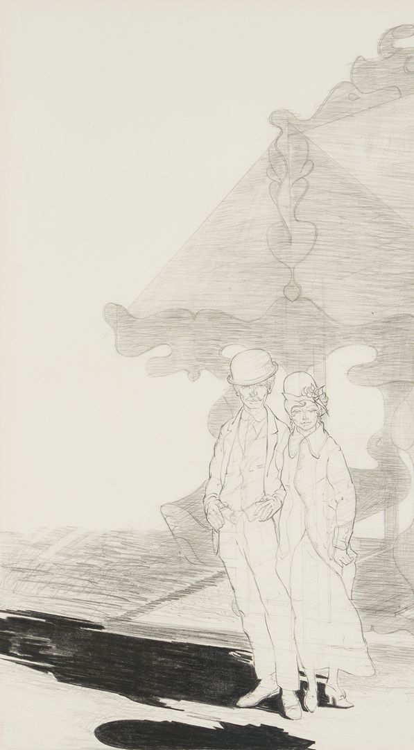 Lot 194: Carl Sublett Drawing, Couple w/ Gazebo