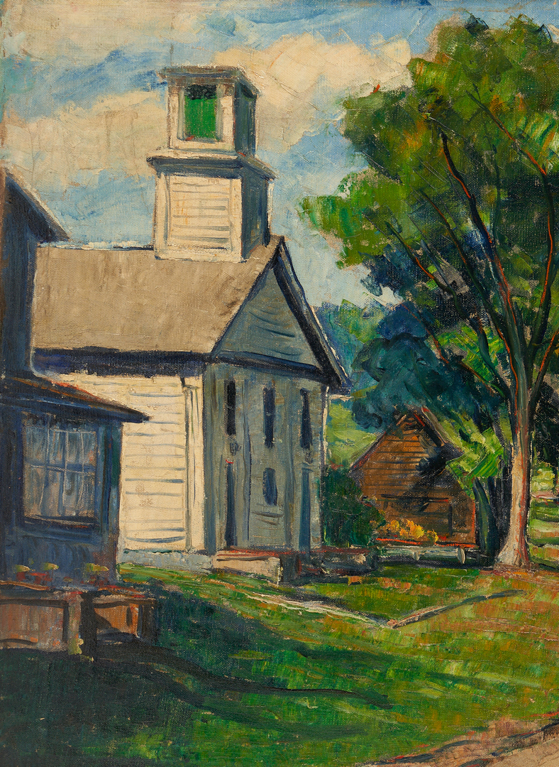 Lot 201: William Fisher O/C, Plymouth, VT Street Scene with Coolidge House