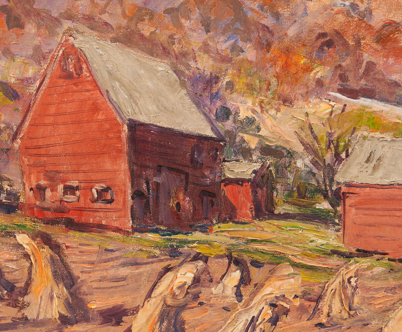 Lot 202: William Fisher O/C Painting, Fall Landscape with Farmhouses