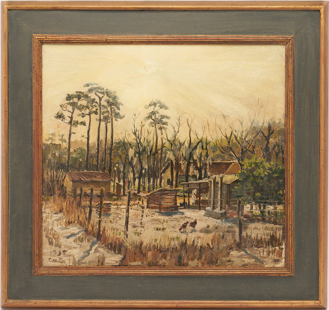 Lot 205: Farm Landscape Painting, Signed Carter Johnson 1935