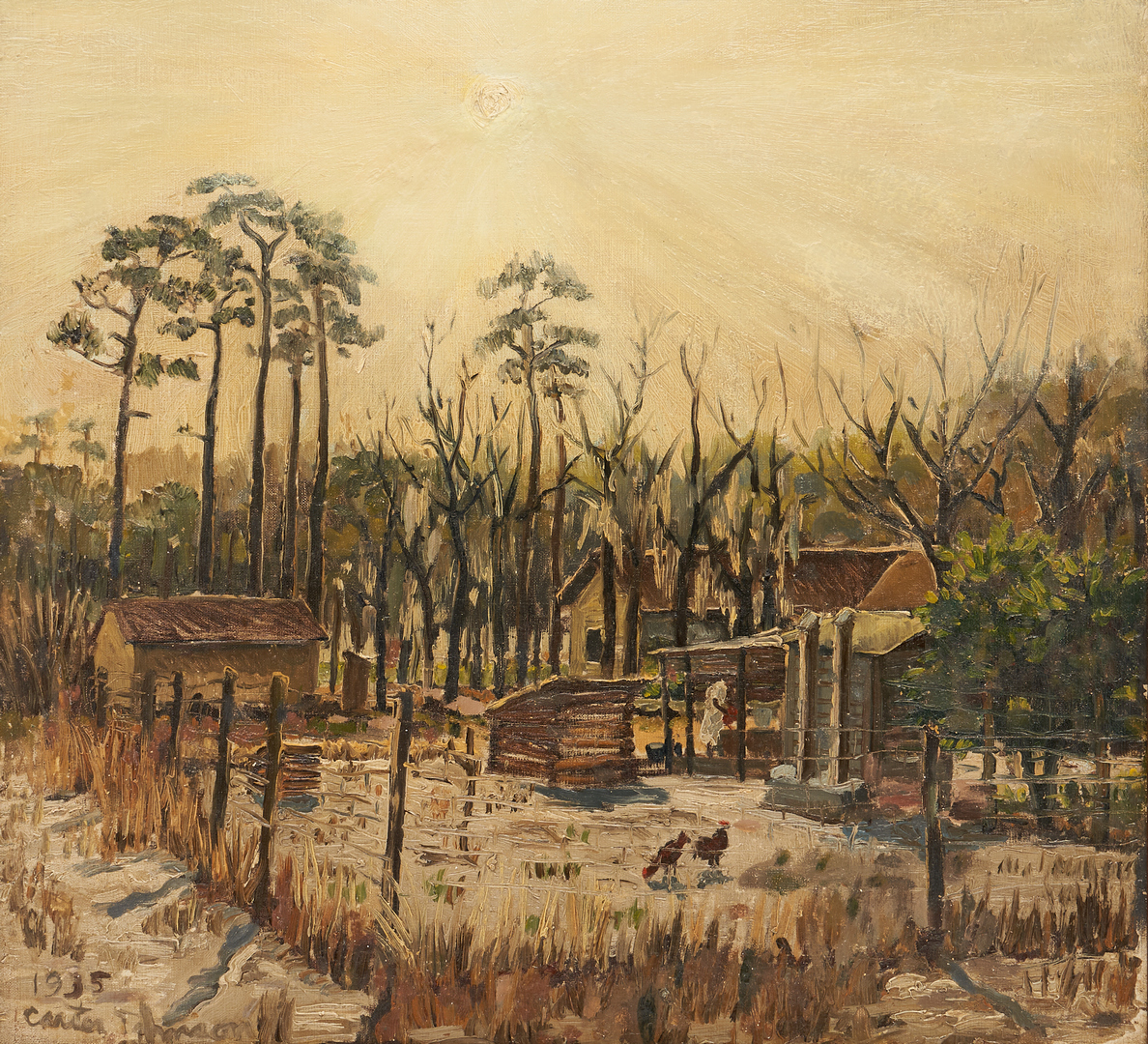 Lot 205: Farm Landscape Painting, Signed Carter Johnson 1935