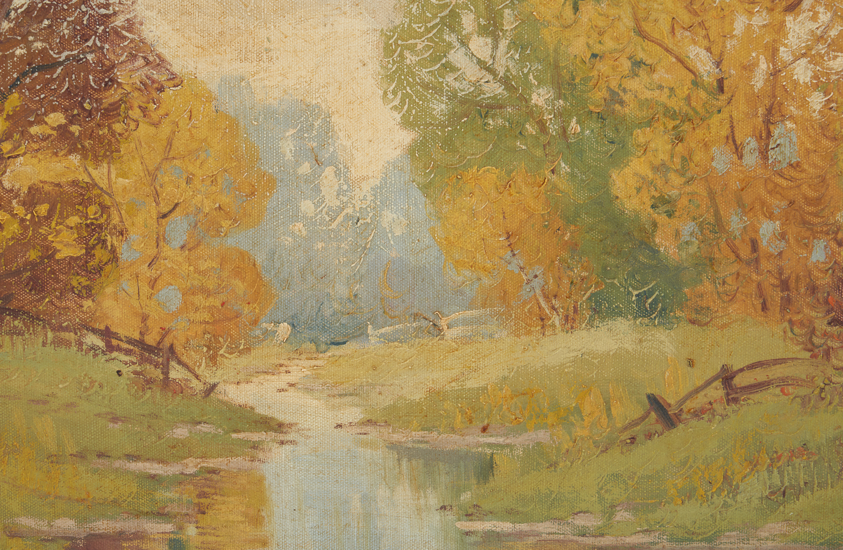 Lot 206: Ernest Fredericks O/C Landscape Painting, Early Autumn Stream