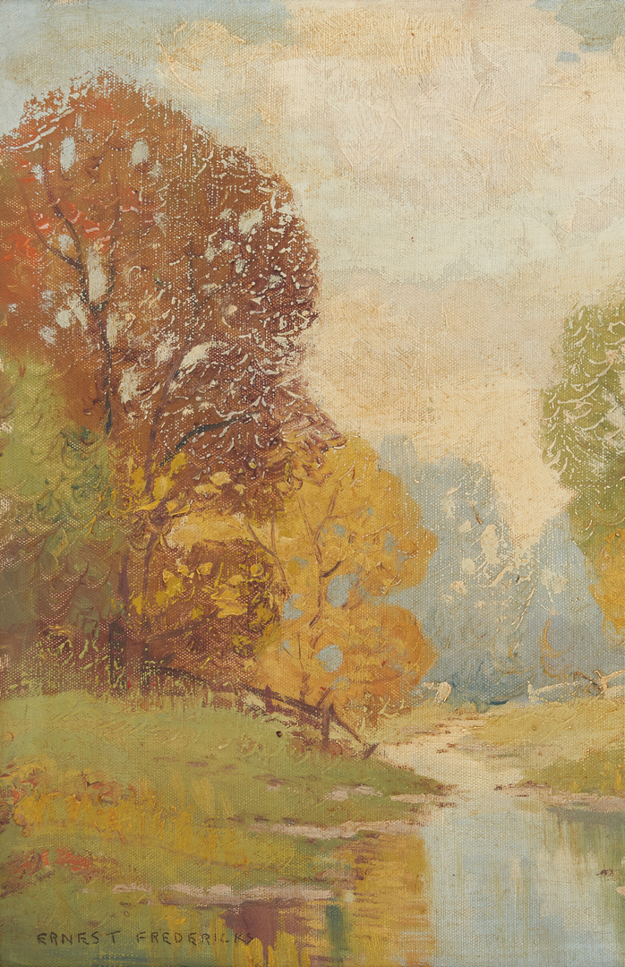 Lot 206: Ernest Fredericks O/C Landscape Painting, Early Autumn Stream