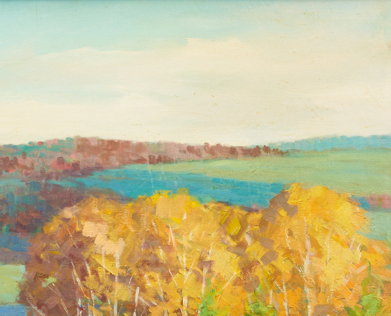 Lot 209: George Dinckel O/C Painting, Early Autumn Lake Scene