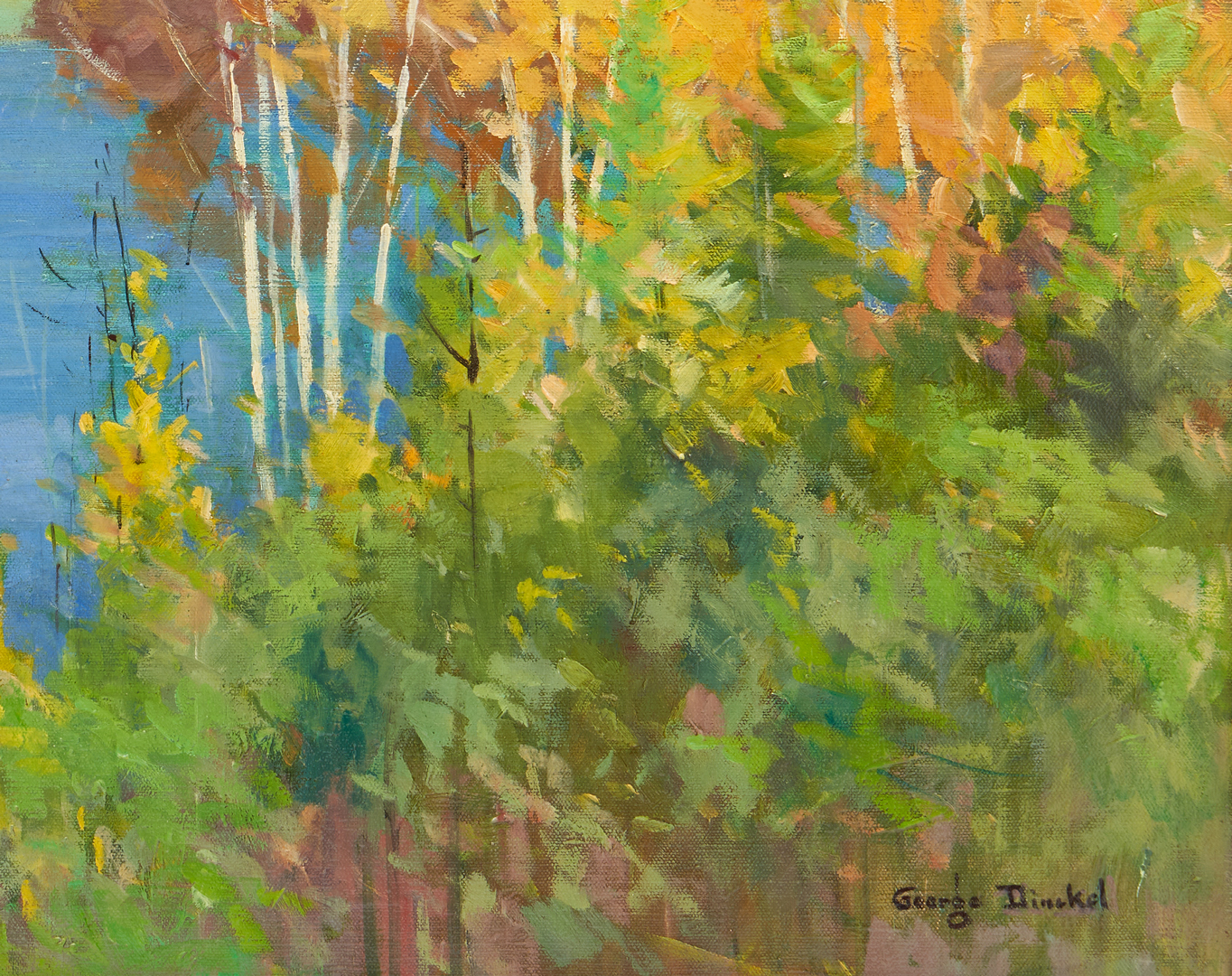 Lot 209: George Dinckel O/C Painting, Early Autumn Lake Scene