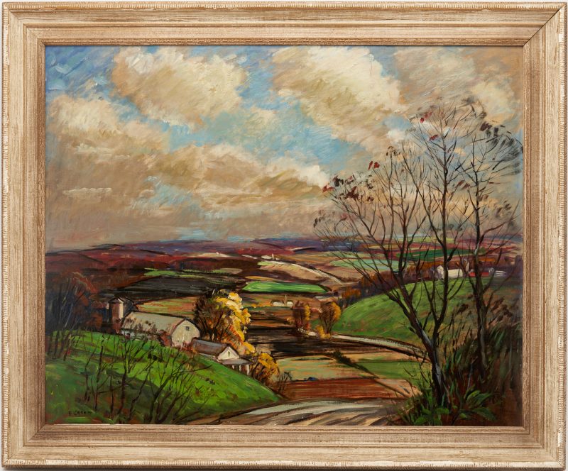 Lot 213: Emily Parker Groom O/B Painting, Landscape with Farmhouses