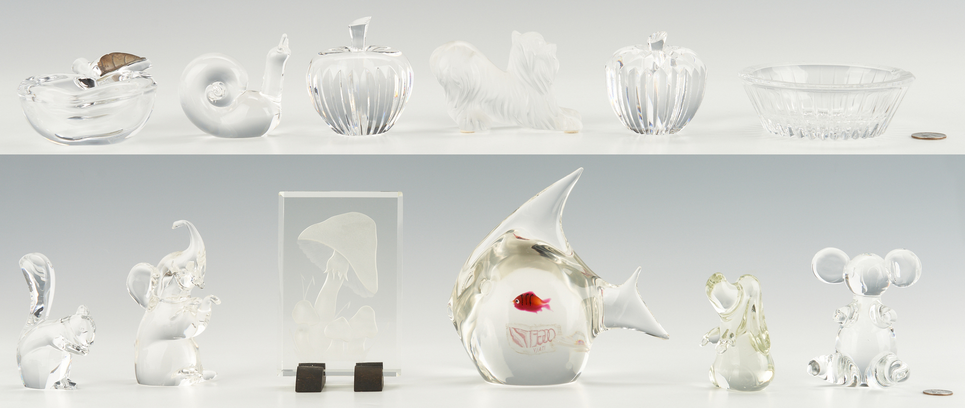 Lot 248: 12 Glass Decorative Items, Incl. Steuben, Lalique, Baccarat, & Waterford