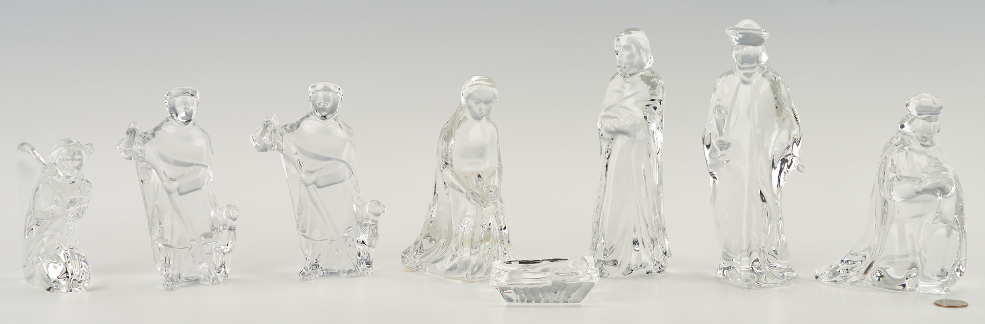 Lot 250: 8 Baccarat Crystal Nativity Figurines