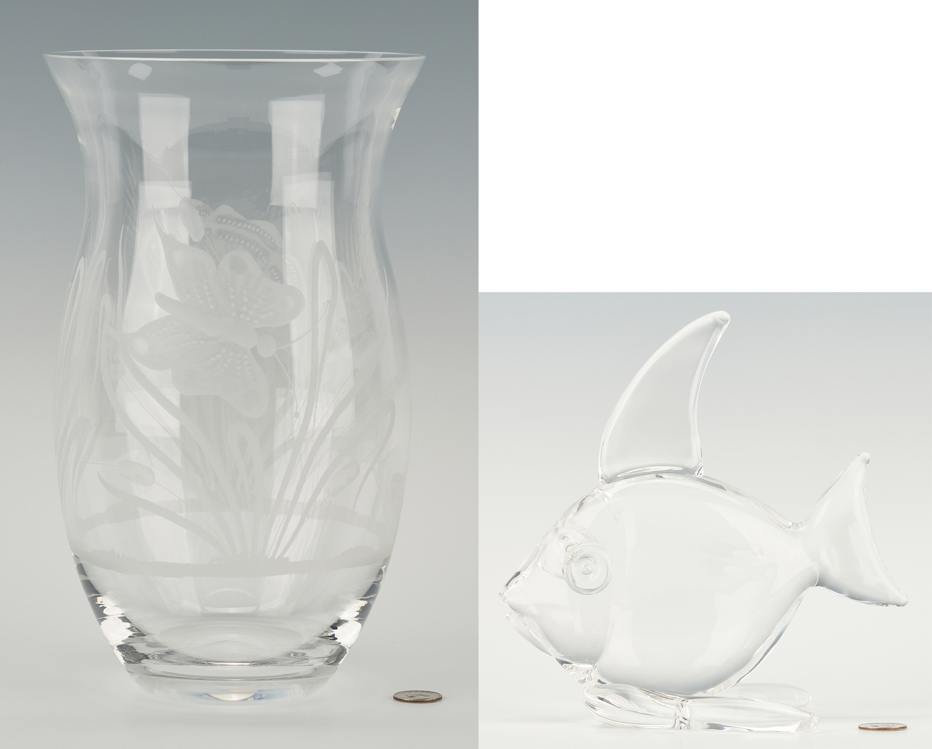 Lot 252: Tiffany & Co. Etched Glass Vase & Steuben Glass Fish