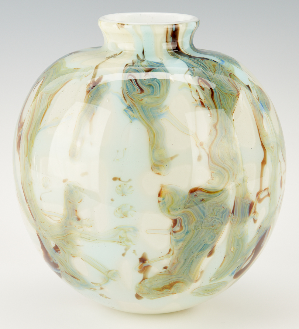 Lot 253: Craig Howell Art Glass Vase w/ African Wood Stand