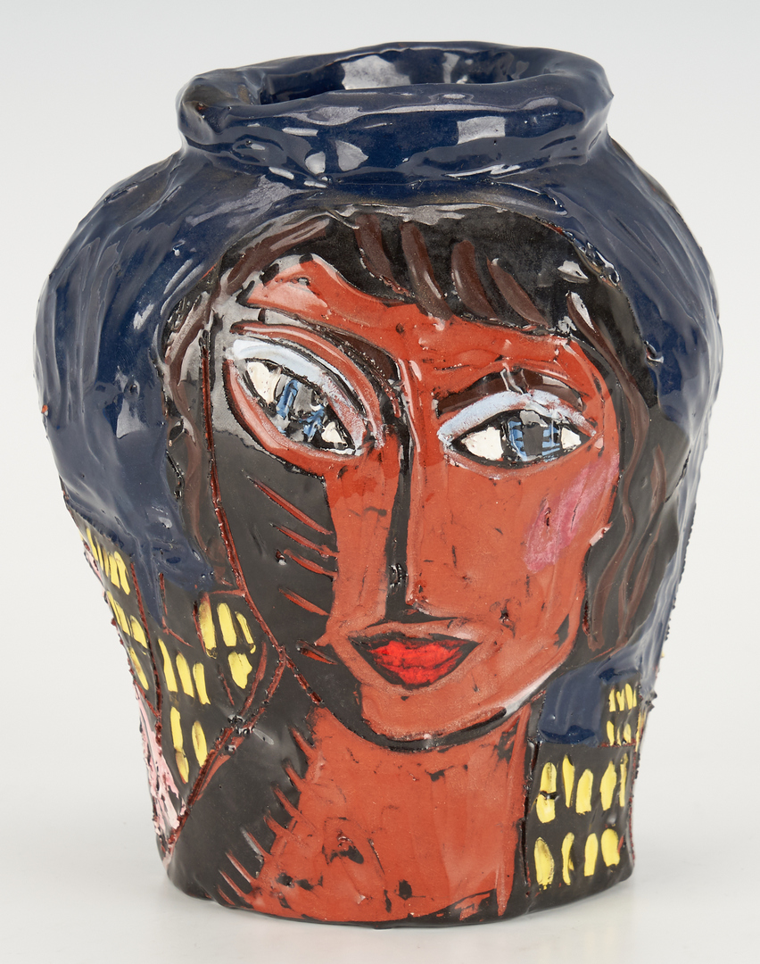 Lot 258: Polly Cook Folk Art Pottery Vase