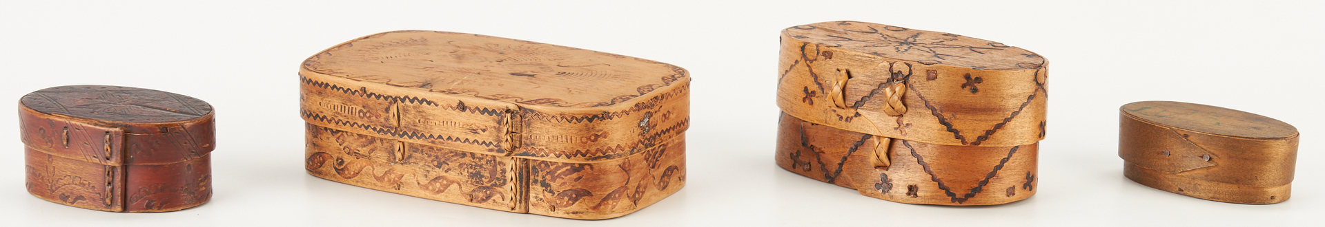 Lot 262: 13 Folk Art Wood Boxes, incl. Scandinavian Tine, Pyrography