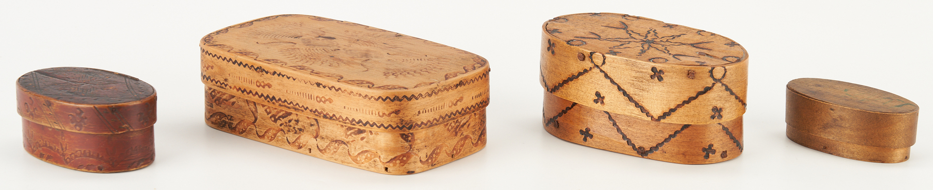 Lot 262: 13 Folk Art Wood Boxes, incl. Scandinavian Tine, Pyrography