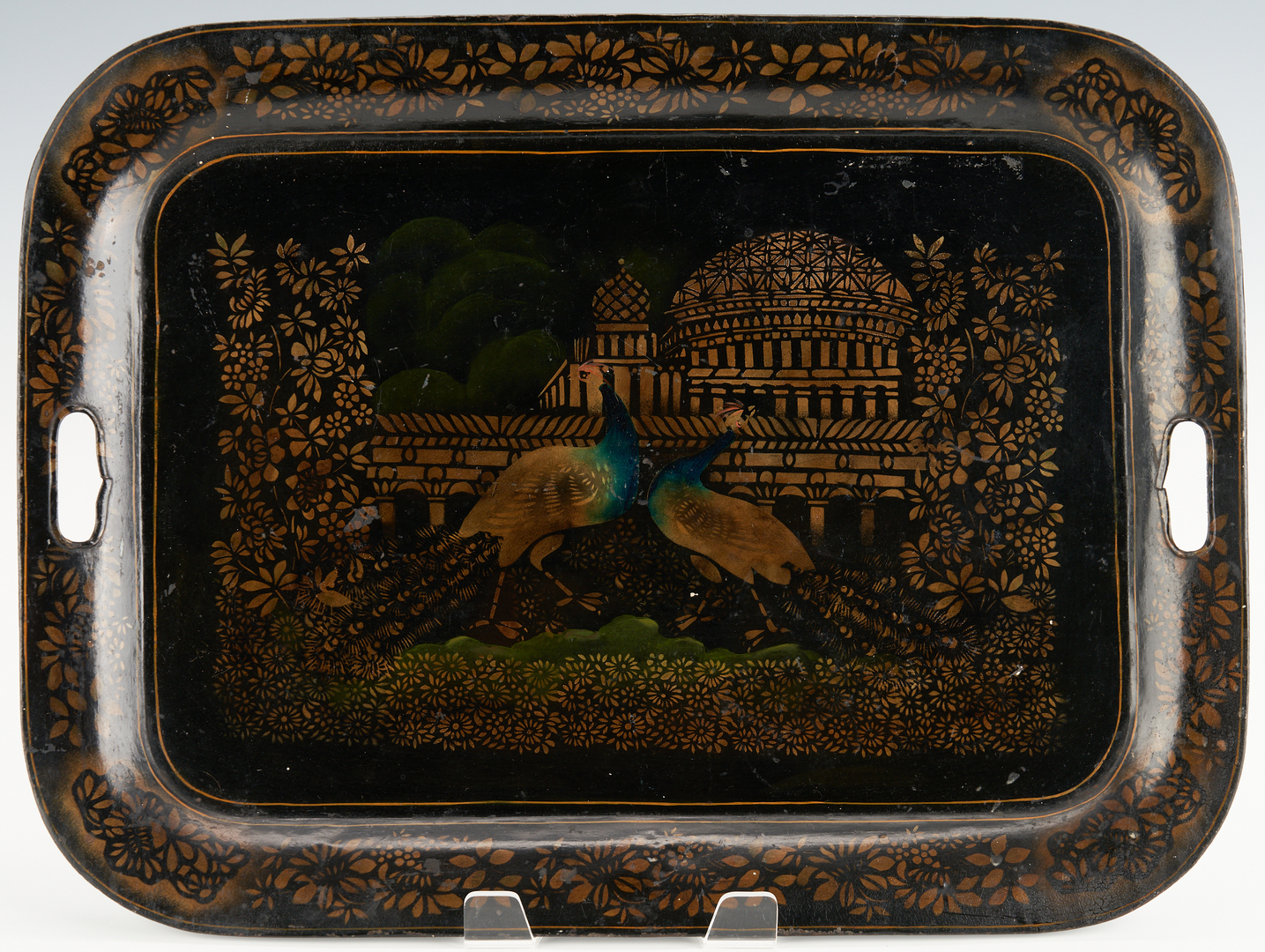 Lot 268: 5 Toleware Trays, incl. Chinoiserie Peacocks