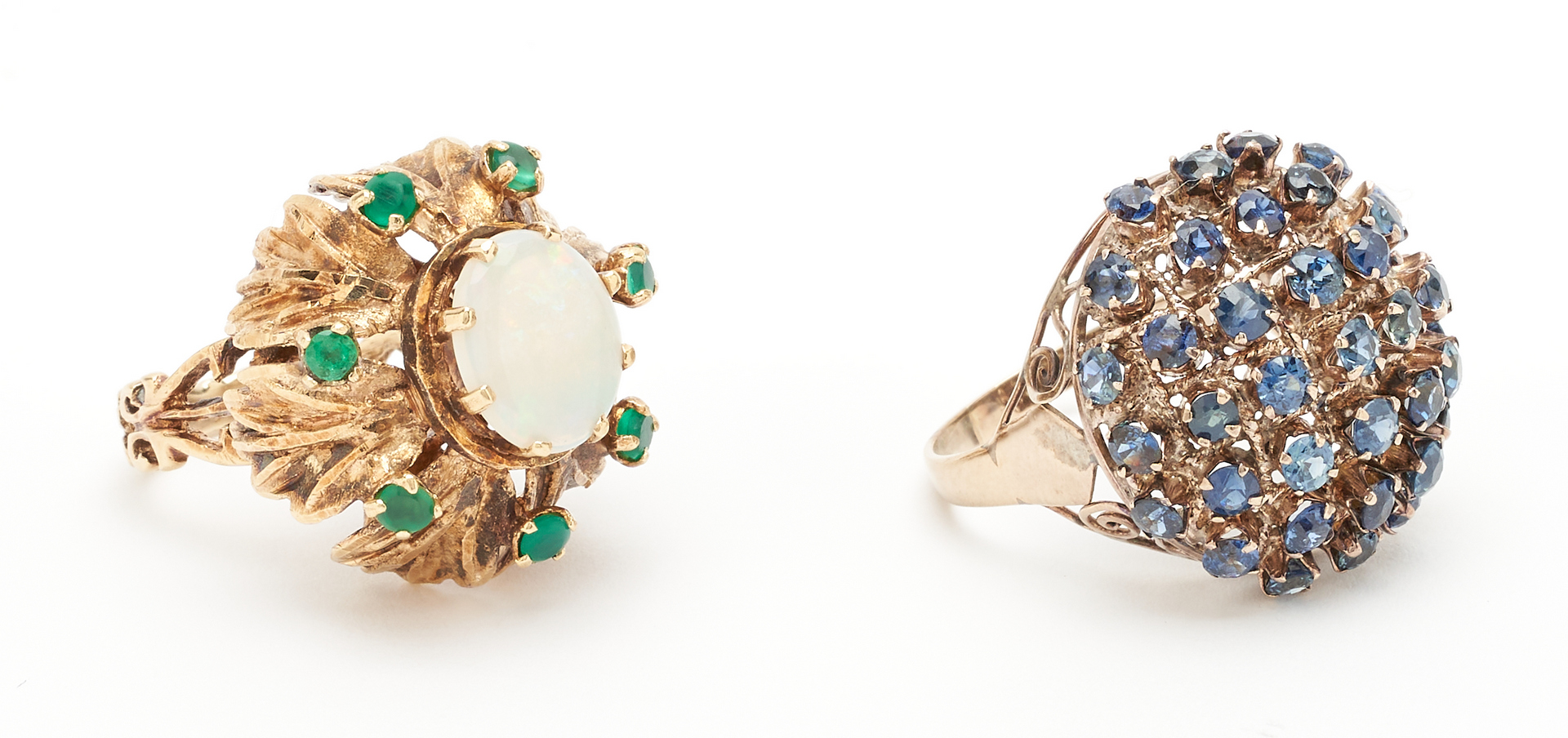 Lot 27: 2 Vintage 14K Gold Ladies Rings with Sapphires, Opal & Green Onyx