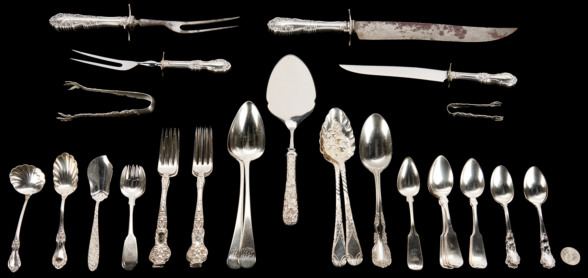 Lot 287: 33 Pcs. Assorted Sterling Flatware inc. English, Whiting, Kirk
