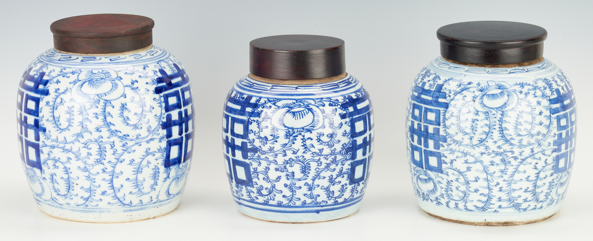 Lot 316: 3 Chinese Blue & White Porcelain Ginger Jars
