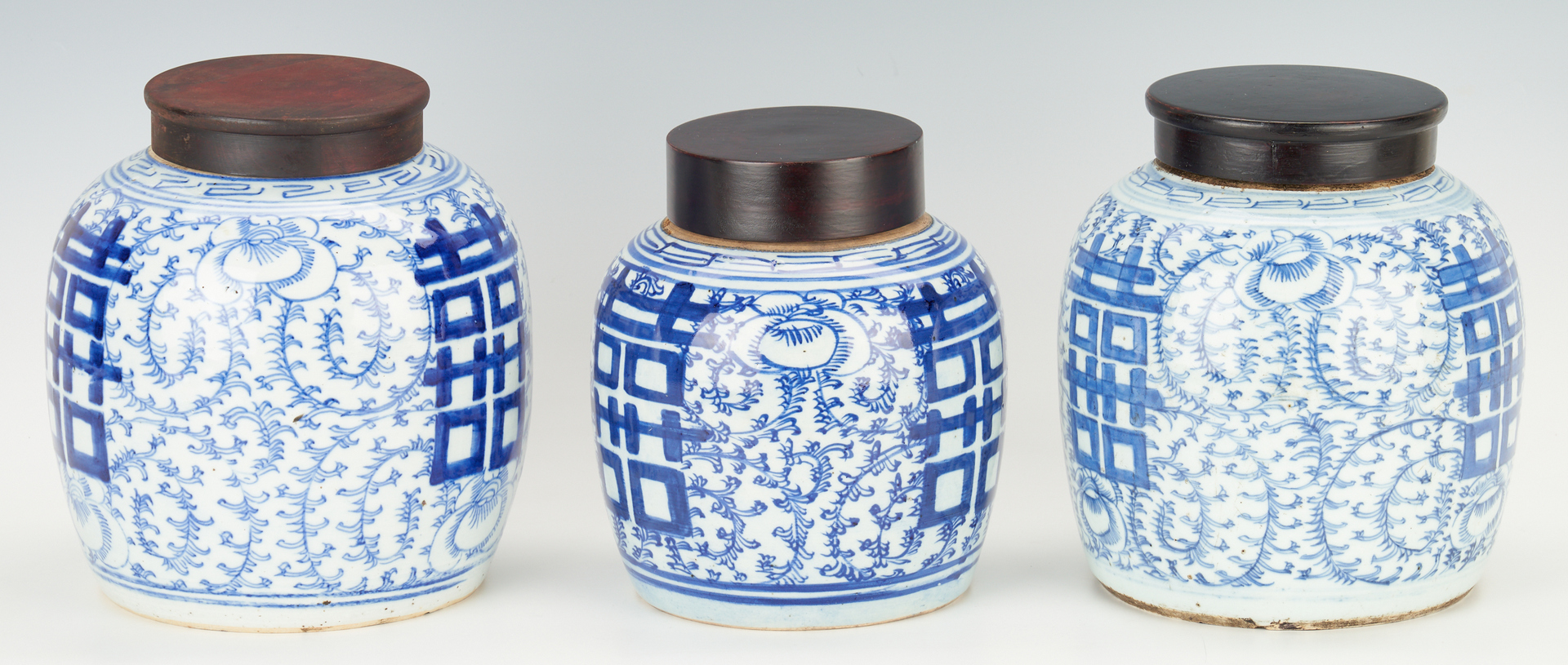 Lot 316: 3 Chinese Blue & White Porcelain Ginger Jars