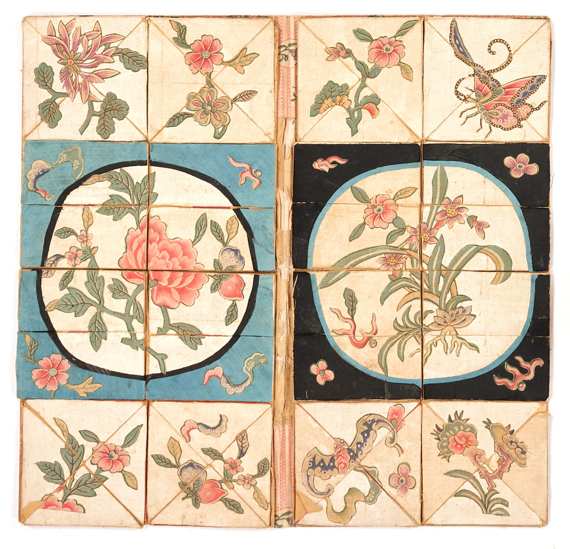 Lot 328: 12 Asian Decorative Items, Incl. Mother of Pearl Plaque & Embroidery