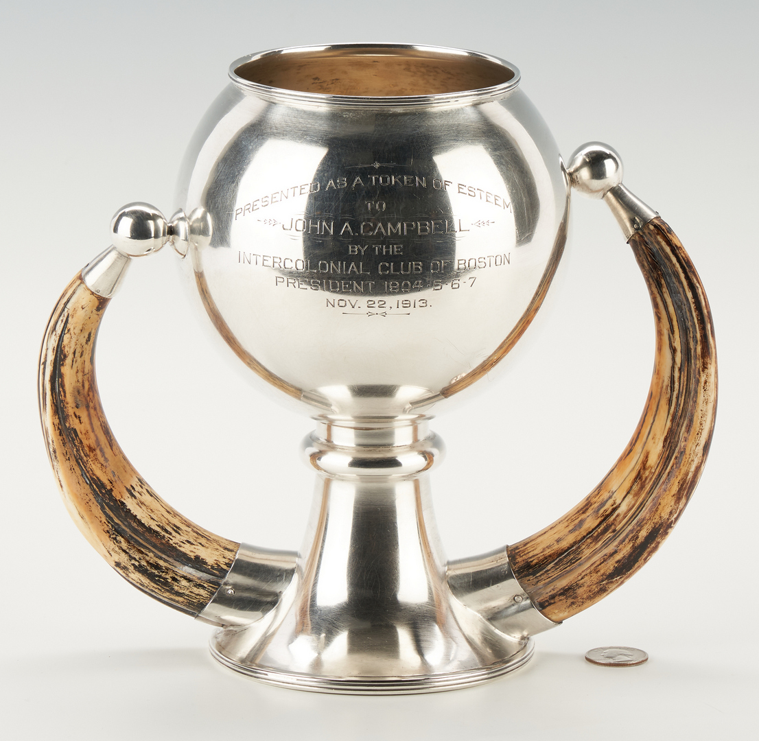 Lot 32: Watson Sterling Trophy Cup w/ Horn Handles, dated 1913