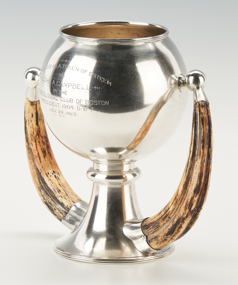 Lot 32: Watson Sterling Trophy Cup w/ Horn Handles, dated 1913