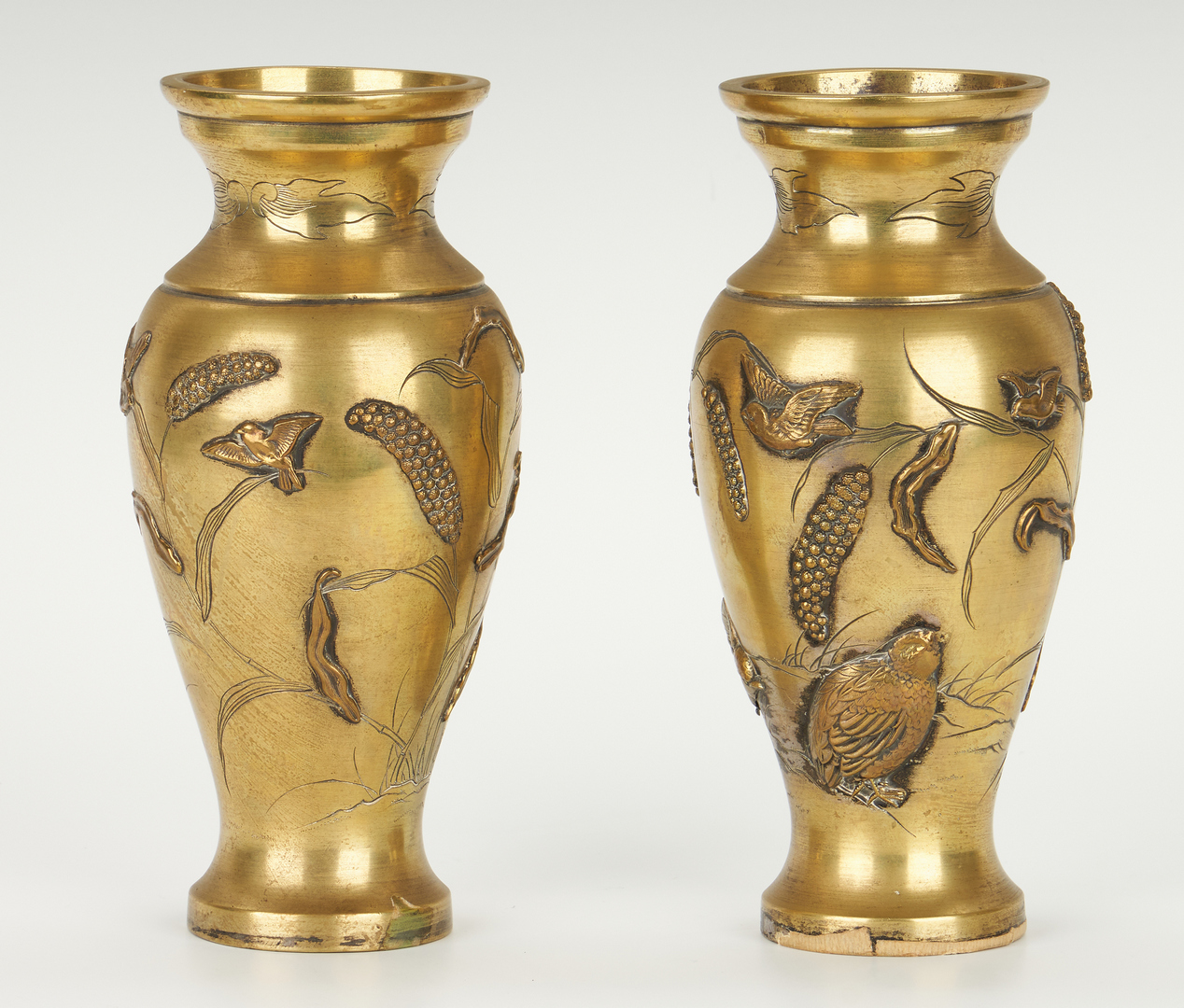Lot 333: Pair of Asian Bronze Vases and Footed Bowl