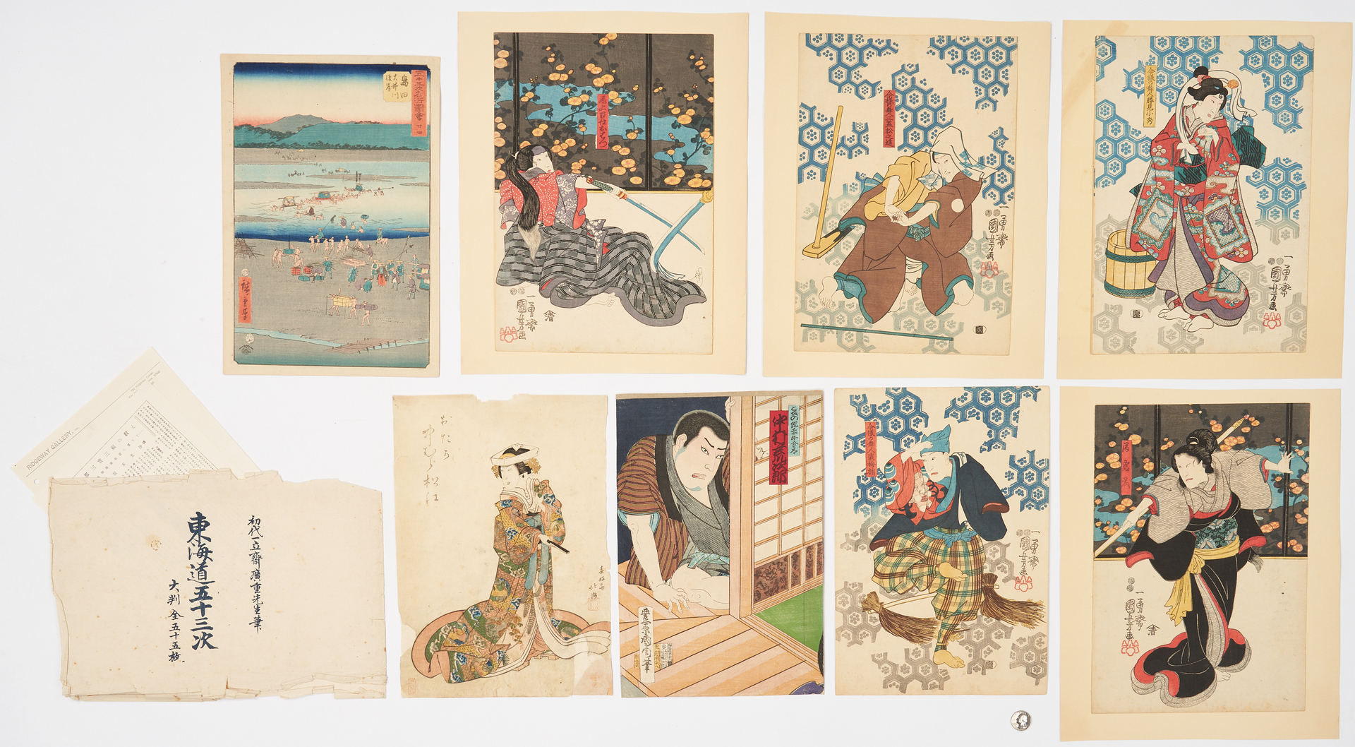 Lot 335: 17 Japanese Calligraphy & Woodblock Prints, incl. Tomioka Tessai, Utagawa Hiroshige