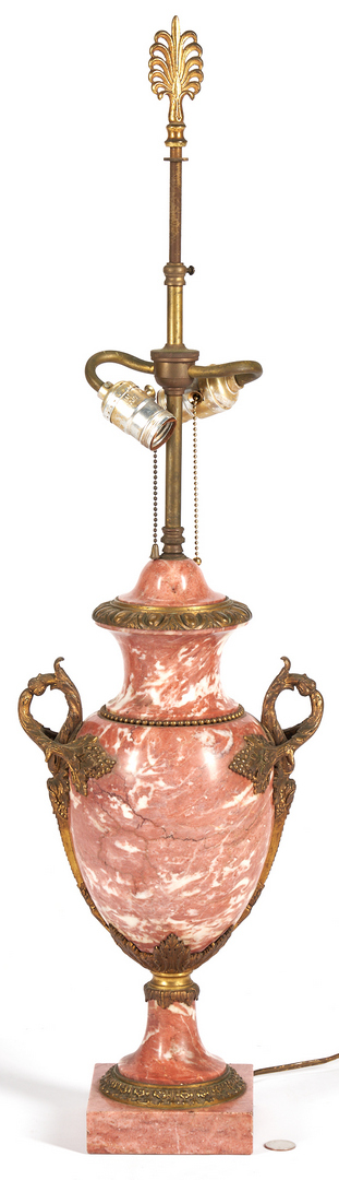 Lot 338: Rose Marble Neoclassical Lamp w/ Gilt Bronze Mounts
