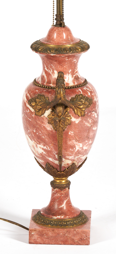 Lot 338: Rose Marble Neoclassical Lamp w/ Gilt Bronze Mounts