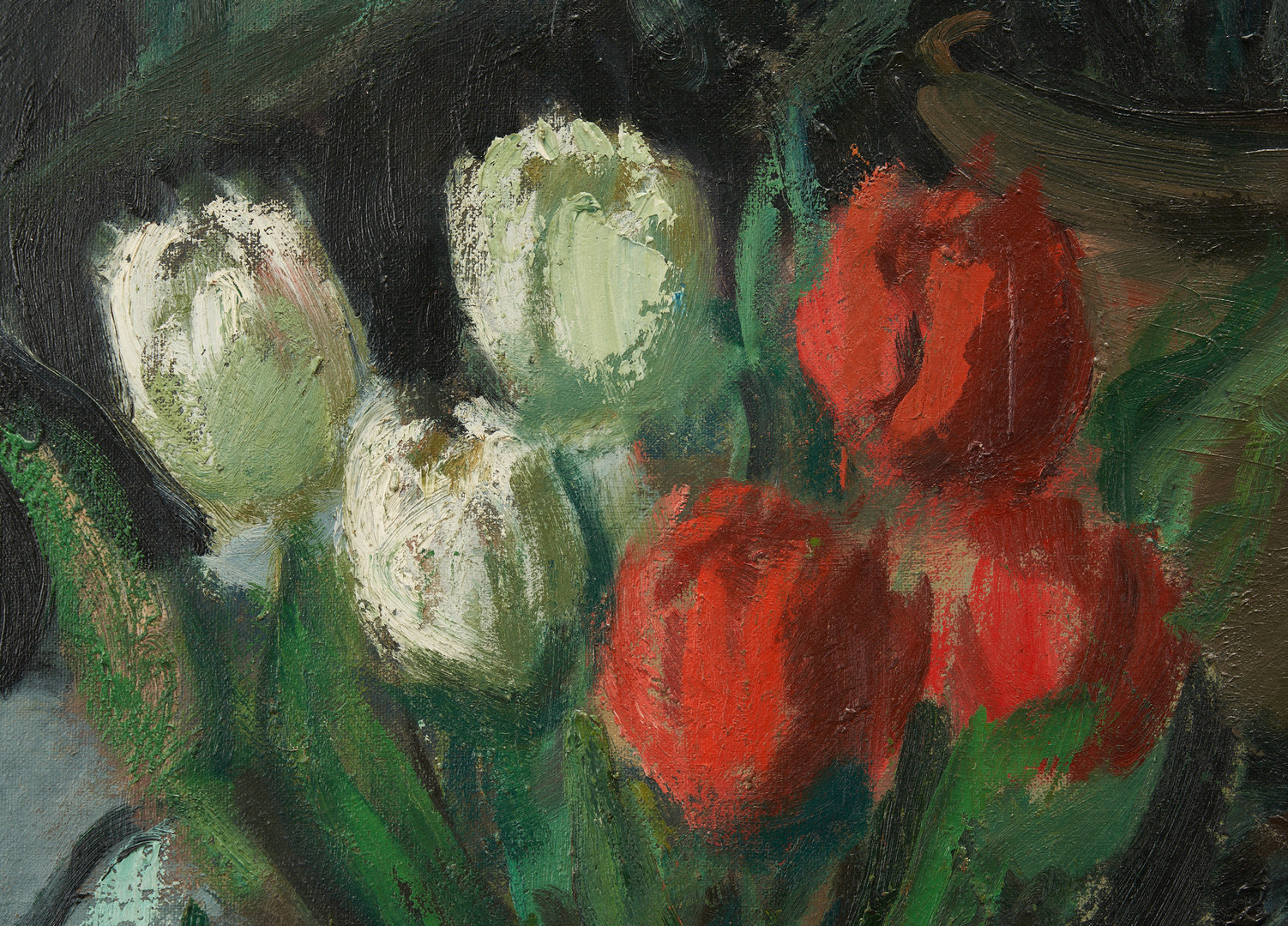 Lot 341: Large European School O/C Painting, Still Life w/ Tulips