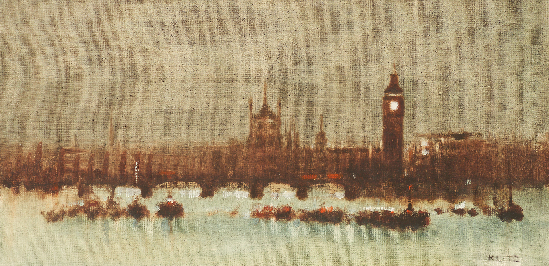 Lot 344: Anthony Klitz Oil Painting, Night at Westminster