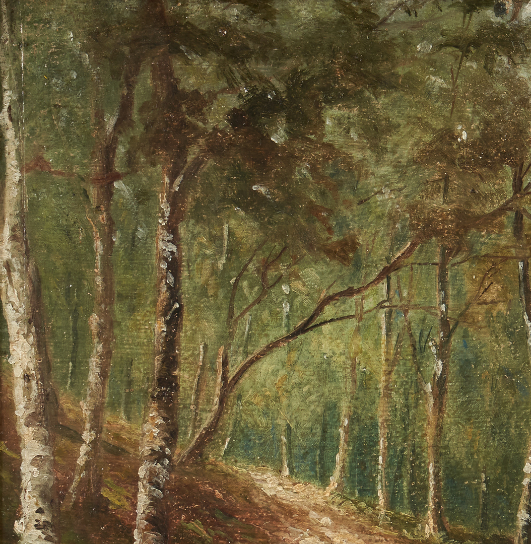 Lot 345: English School 19th Cent. O/B Painting, Forest Scene