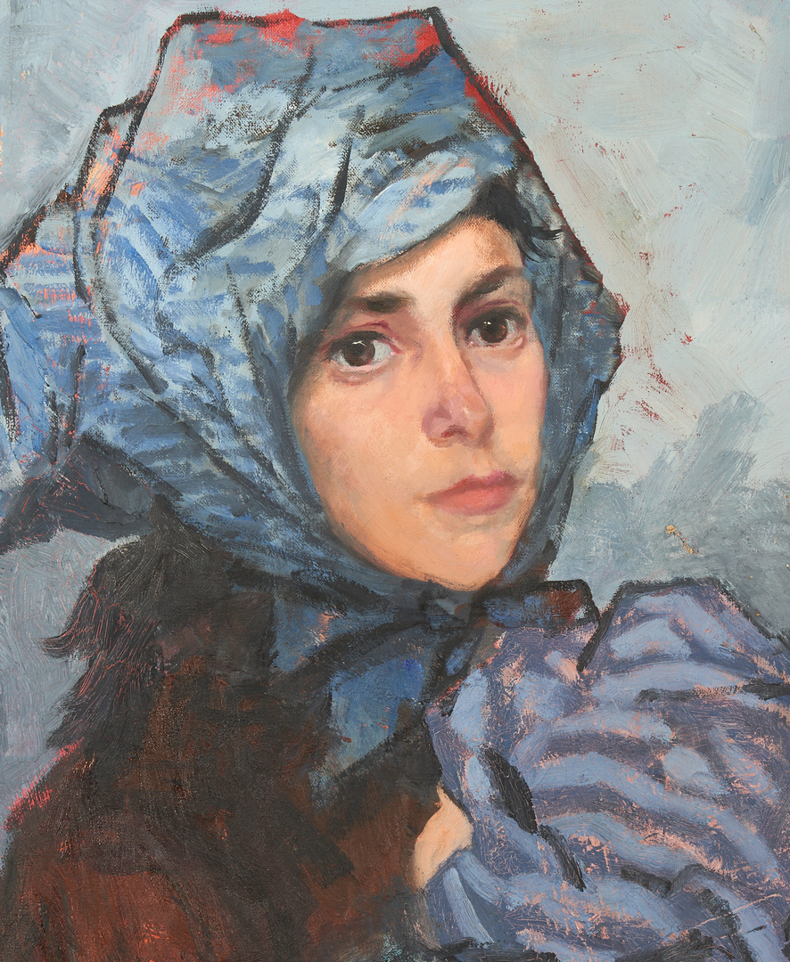 Lot 361: Louis Burnett O/C Painting, Portrait of a Peasant Girl