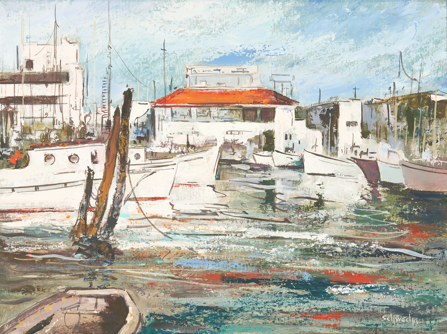 Lot 369: George Schwacha O/B, Harbor Scene Painting