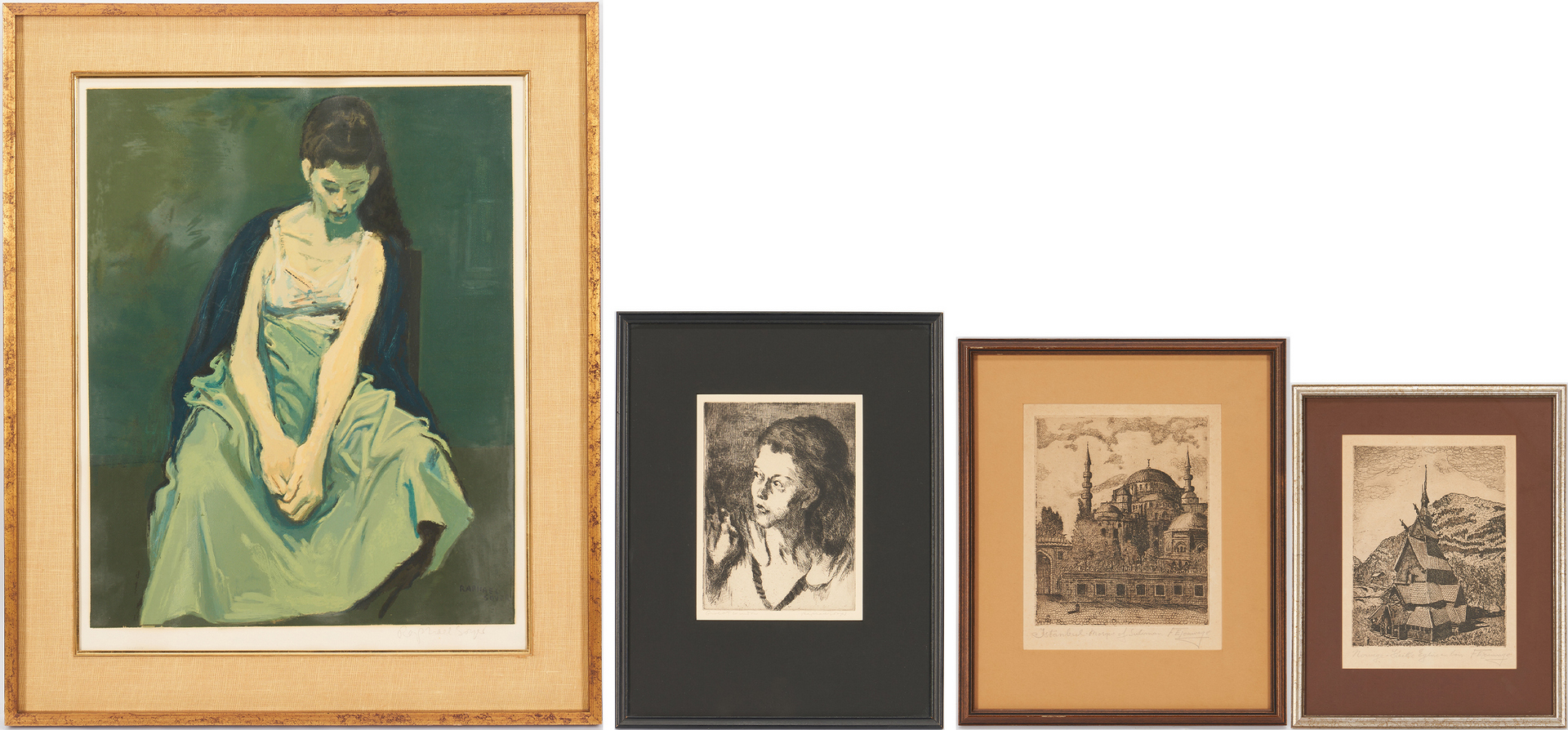 Lot 373: 2 Raphael Soyer Prints & 2 European School Engravings, 4 items