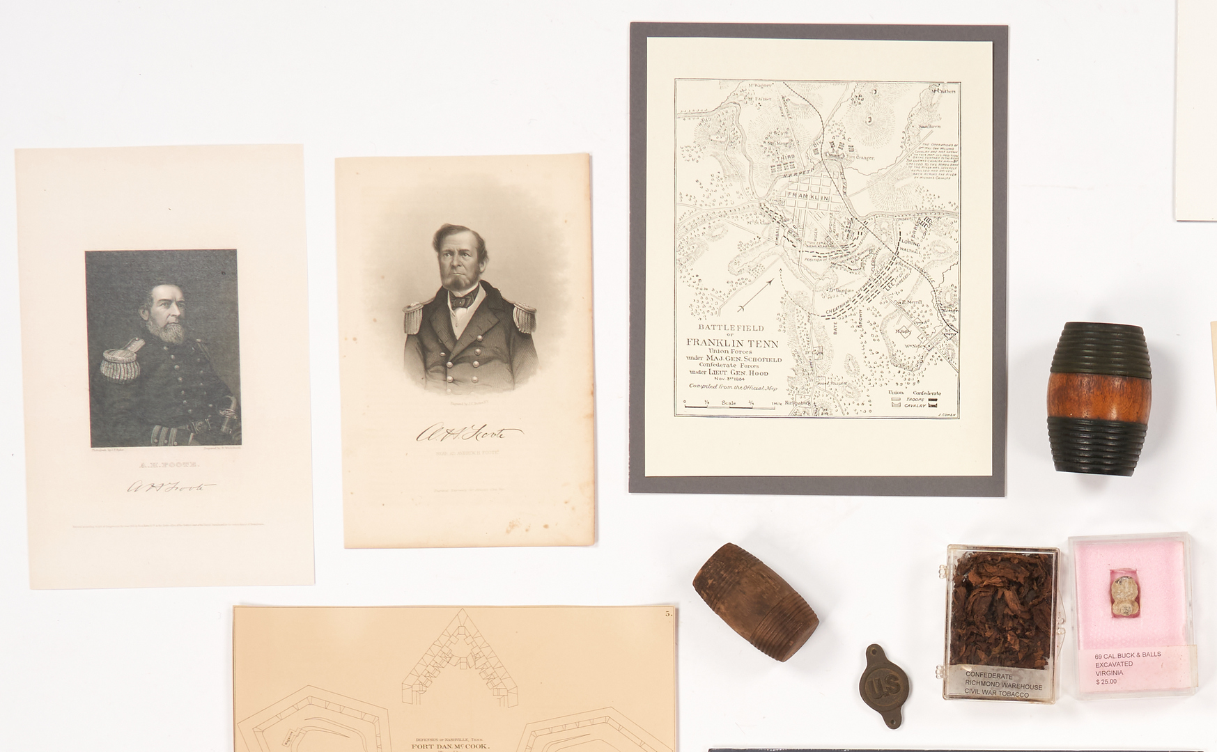Lot 385: 36 Civil War related Items, incl. VA 69 Cal. Buckshot, Maps