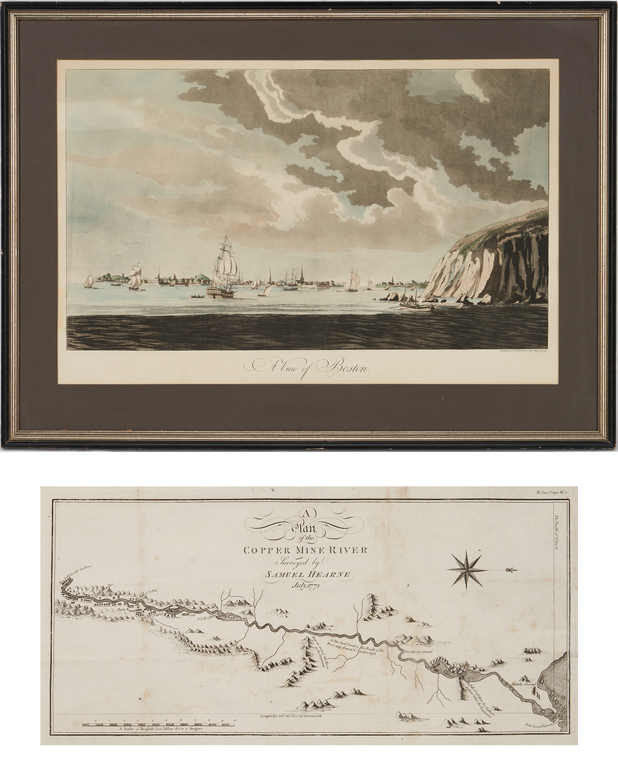 Lot 394: Samuel Hearne Map of Copper Mine River plus View of Boston