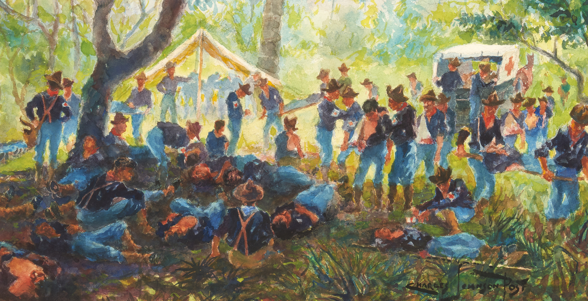 Lot 404: Charles Johnson Post Spanish-American War W/C Painting w/ Book