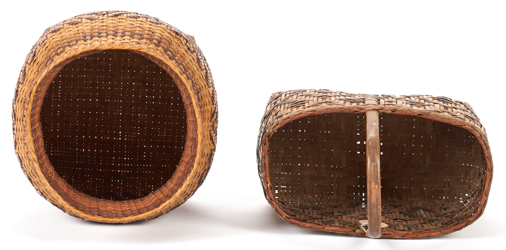 Lot 413: 2 Early Native American Cherokee Rivercane Baskets