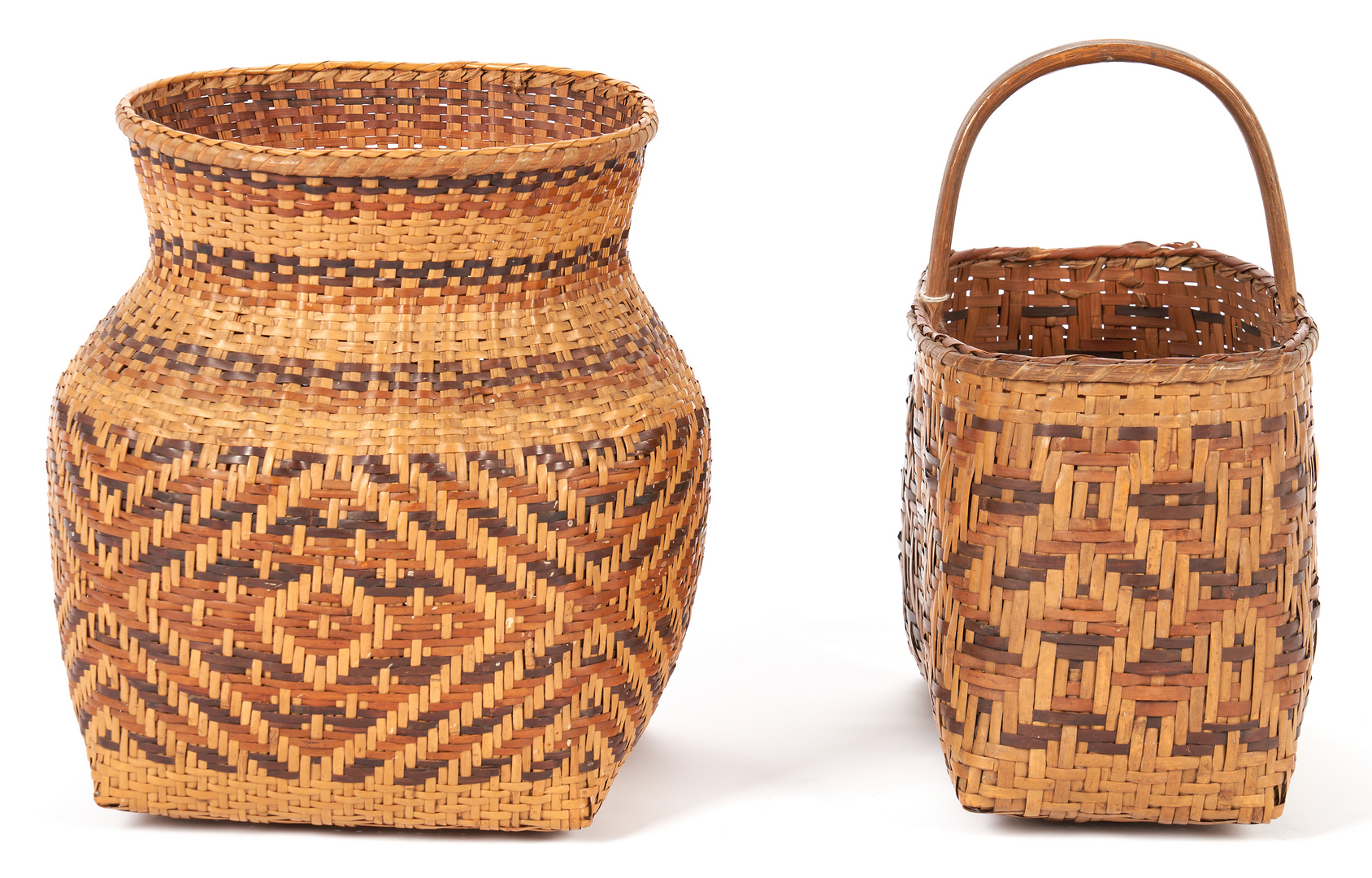 Lot 413: 2 Early Native American Cherokee Rivercane Baskets