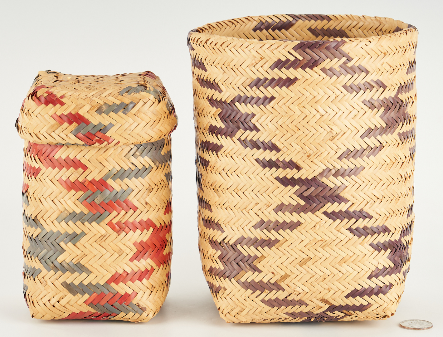 Lot 415: 2 Contemporary Choctaw Double Weave Rivercane Baskets