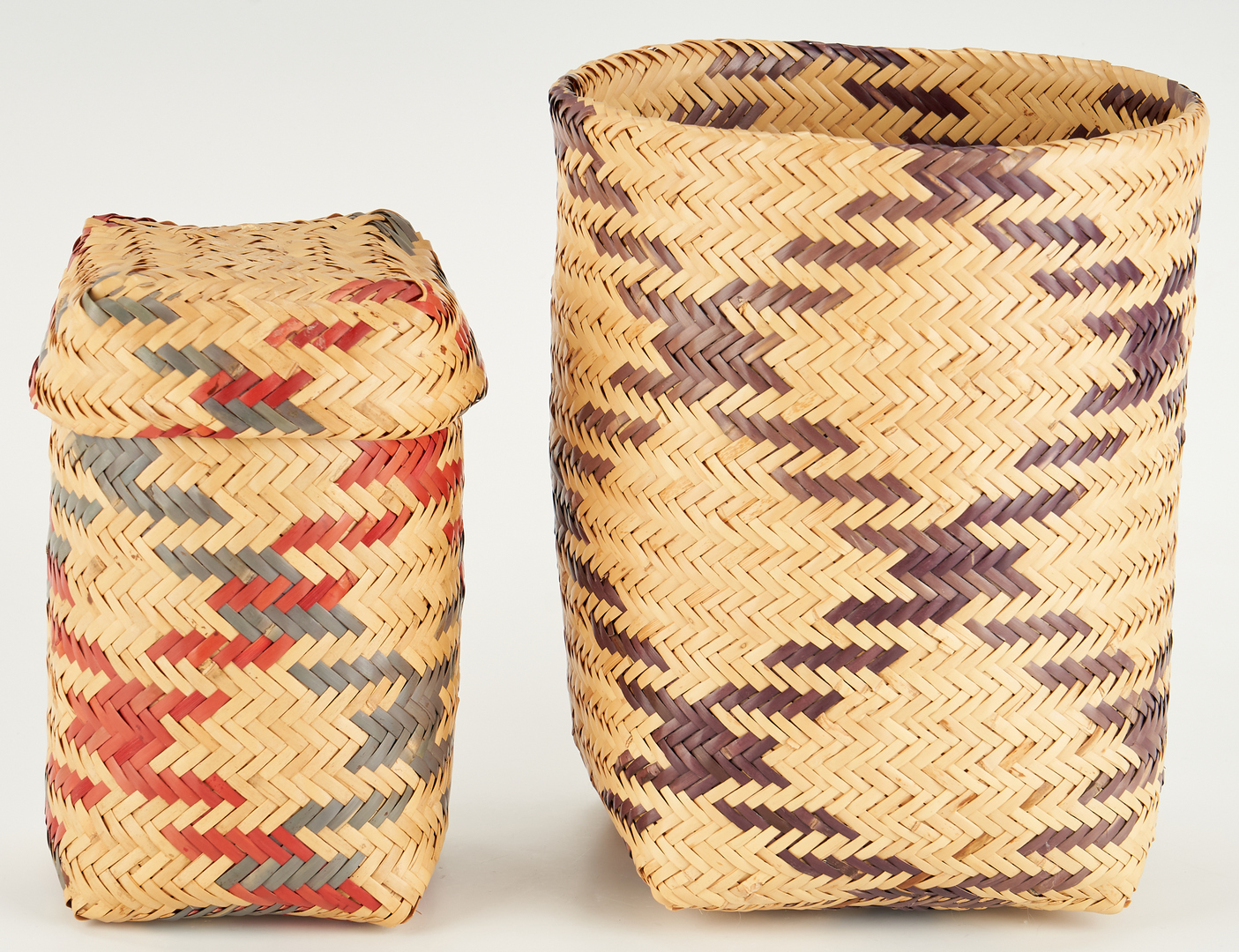 Lot 415: 2 Contemporary Choctaw Double Weave Rivercane Baskets