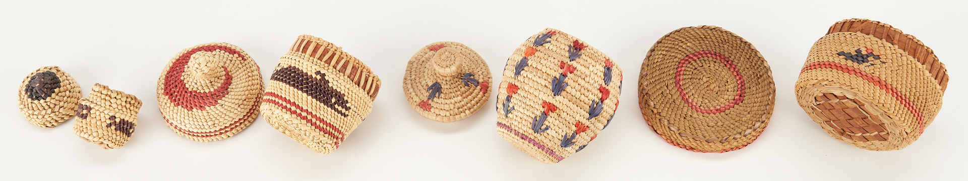 Lot 416: Group of 12 Native American Miniature Baskets & Quill Boxes