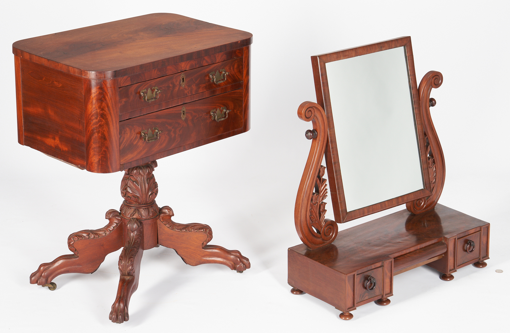 Lot 438: Classical Work Table & Dressing Mirror, 2 items