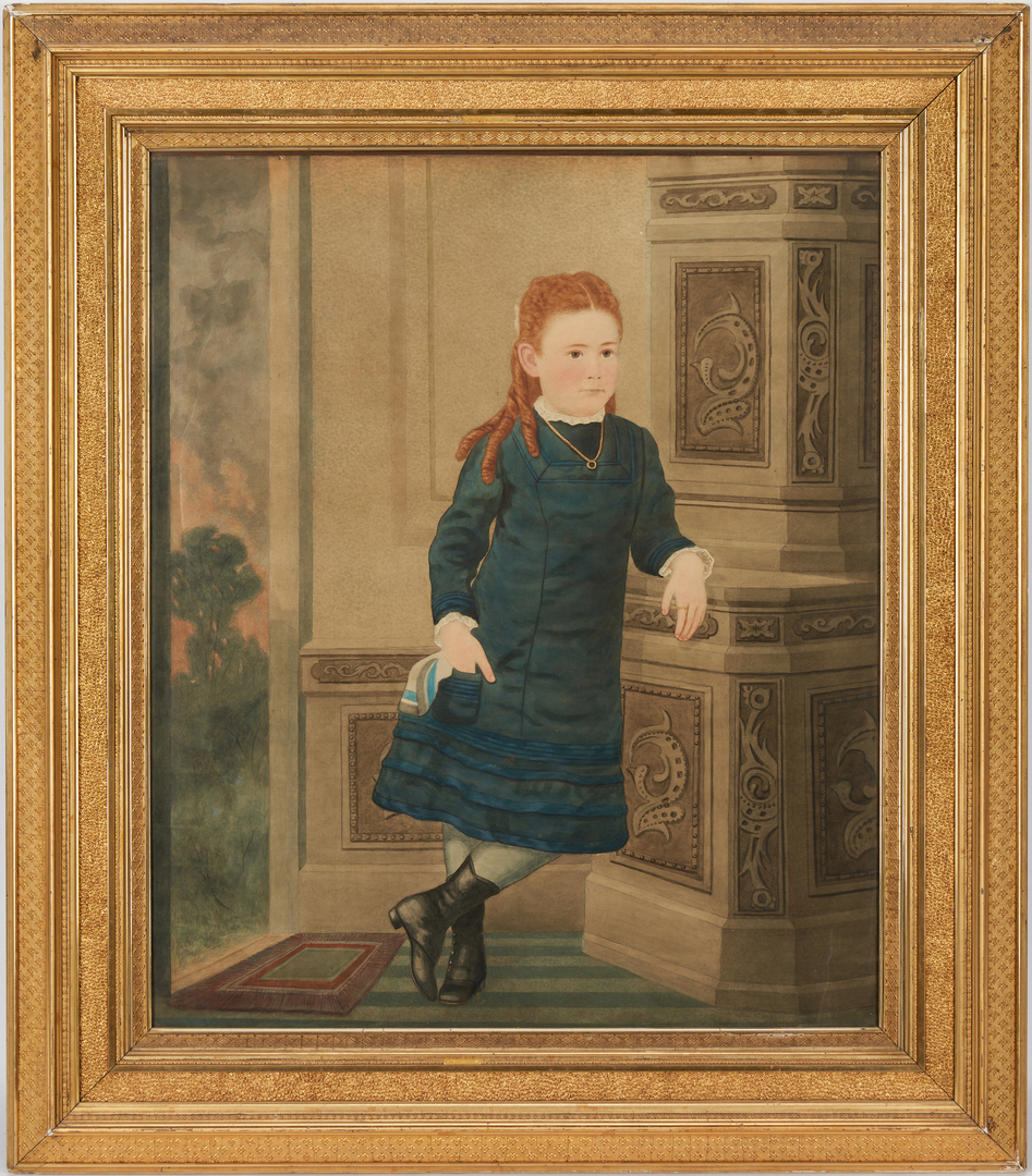 Lot 444: American School W/C Portrait, Young Girl in a Portico